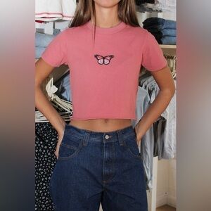 Brandy Melville Helen Embroidered Butterfly Baby Tee, One Size